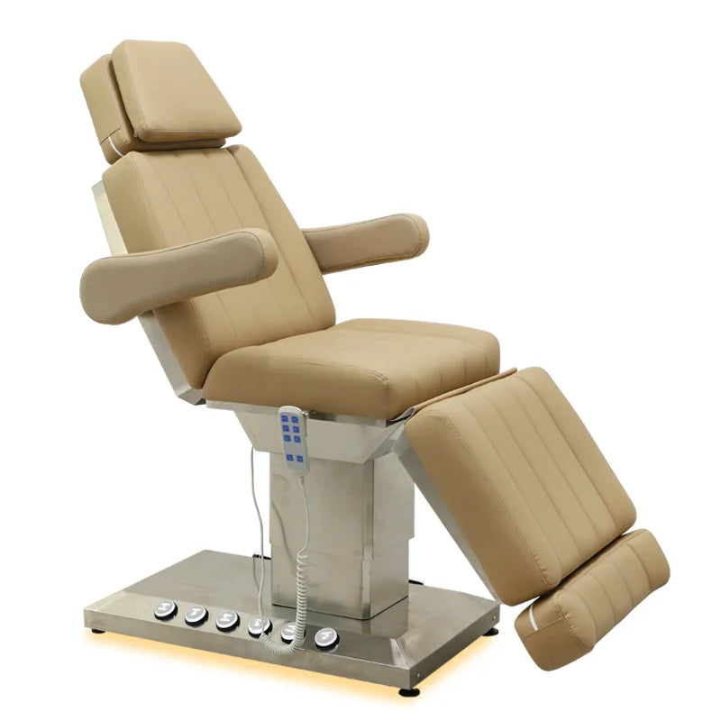 Modern 3/4 Motor Salon Electric Esthetician Massage Table Beauty Shop Leather Silver Metal Base Facial Bed for Beauty Shop Salon