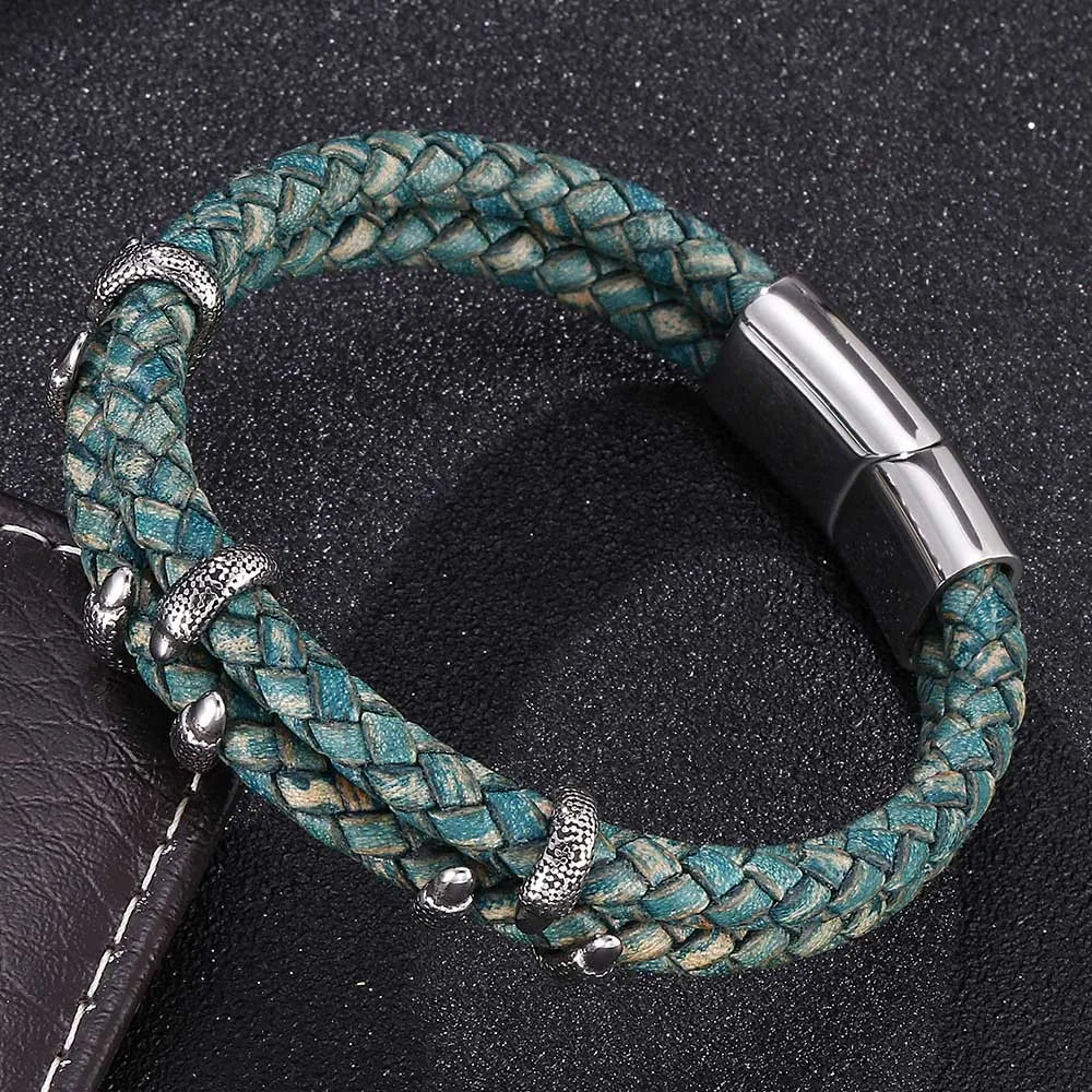 Personalized Accessory Genuine Leather Bracelet Stainless Steel Magnetic Clasp Men's Leather Bracelet for Men 19 20 21 22 23 cm