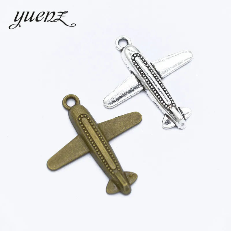 YuenZ Alloy Antique Silver Color Metal Aircraft Charms Retro DIY Fashion Handmade Pendant Charms for Jewelry Making 35*32mm J381