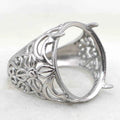Sterling Silver 15*18mm Semi Mount Men's Ring Frame Empty Blank Claw Setting S925 Base Holder Without Center Stone for DIY Inlay