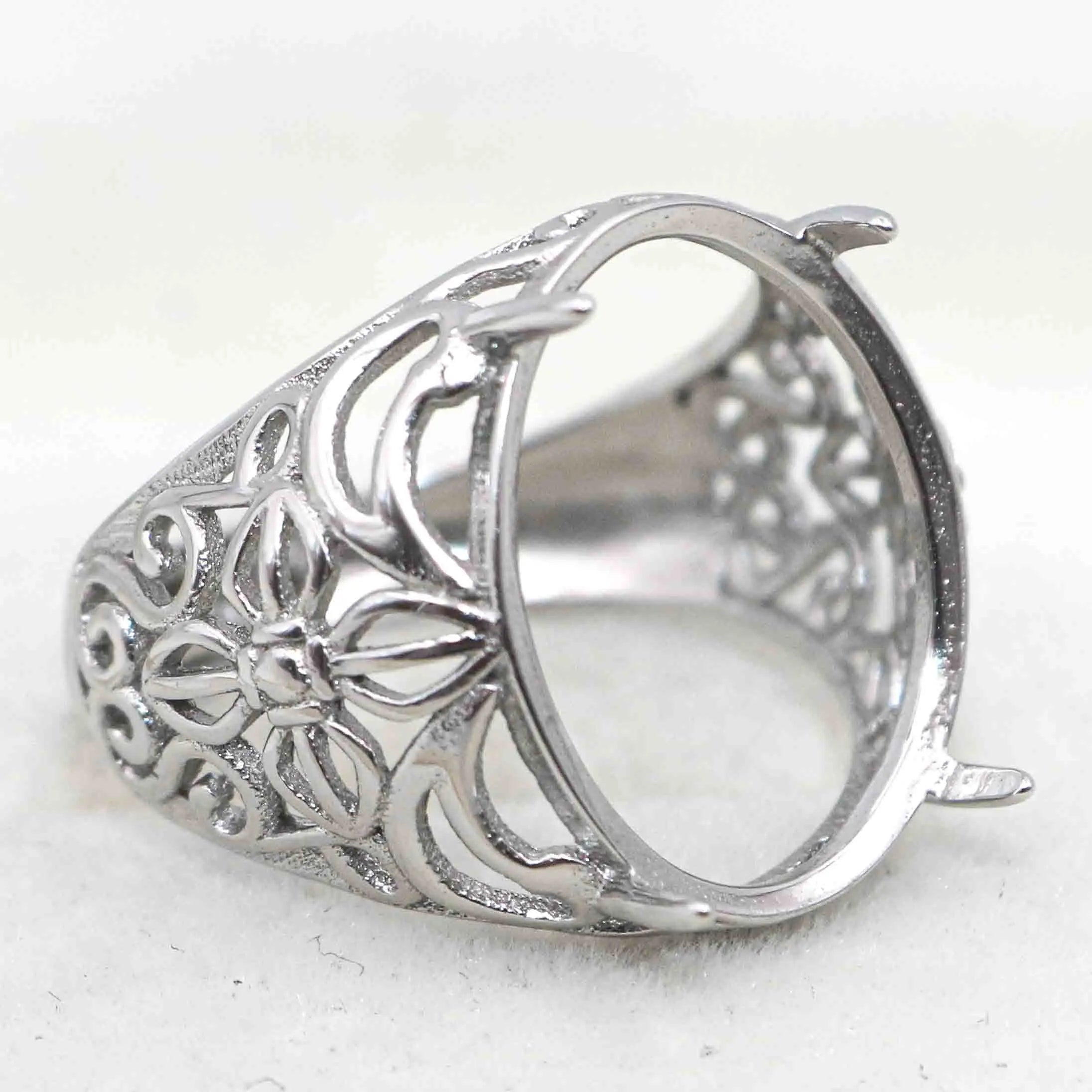 Sterling Silver 15*18mm Semi Mount Men's Ring Frame Empty Blank Claw Setting S925 Base Holder Without Center Stone for DIY Inlay