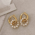 ROMANTIC Classic Fashion Jewelry Brass Small Circle Hoop Natural Pearl Earring for Women