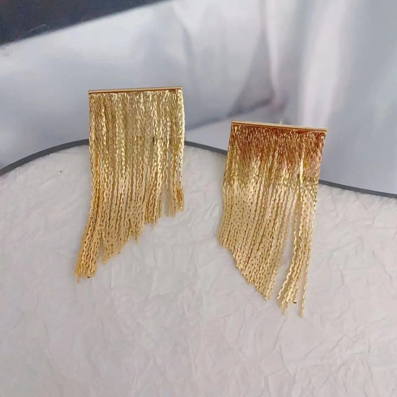 French Style Chunky Tassel Lines Earrings Shiny 18K Real Gold Plated Brass Stud Earrings Vintage