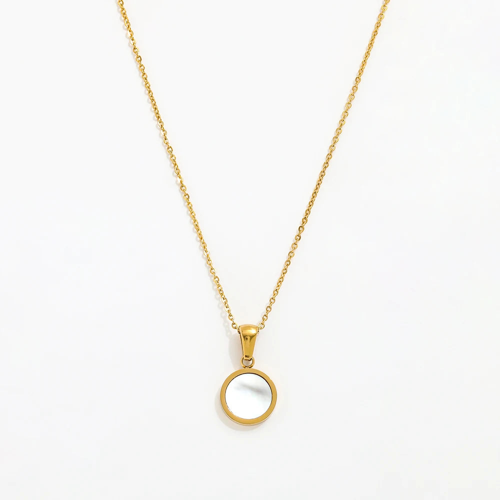 Joolim Classic Endless Chic 18K Gold Plated  Dainty Elegant Round Circle Shell Pendant  Stainless Steel Necklace Fashion Jewelry