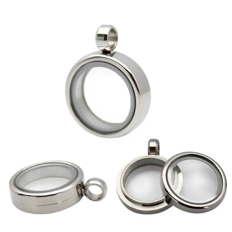 20mm Floating Glass Living Memory Locket Charm Pendant Twist Top Stainless Steel + Glass Medallion Diy Jewelry Women Gift