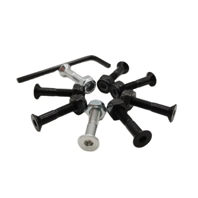 Wholesale 1'' Flat Allen Head Skateboard Bolts and Nuts with Classic Black and Silver Color