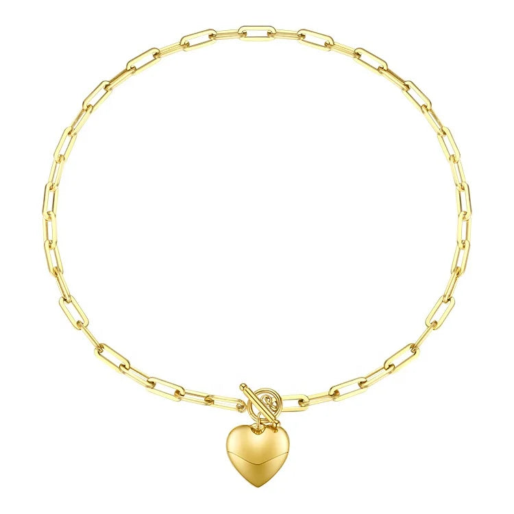 High Quality 18K Gold Plated Stainless Steel OT Buckle Heart Pendant Chain Necklace P203148