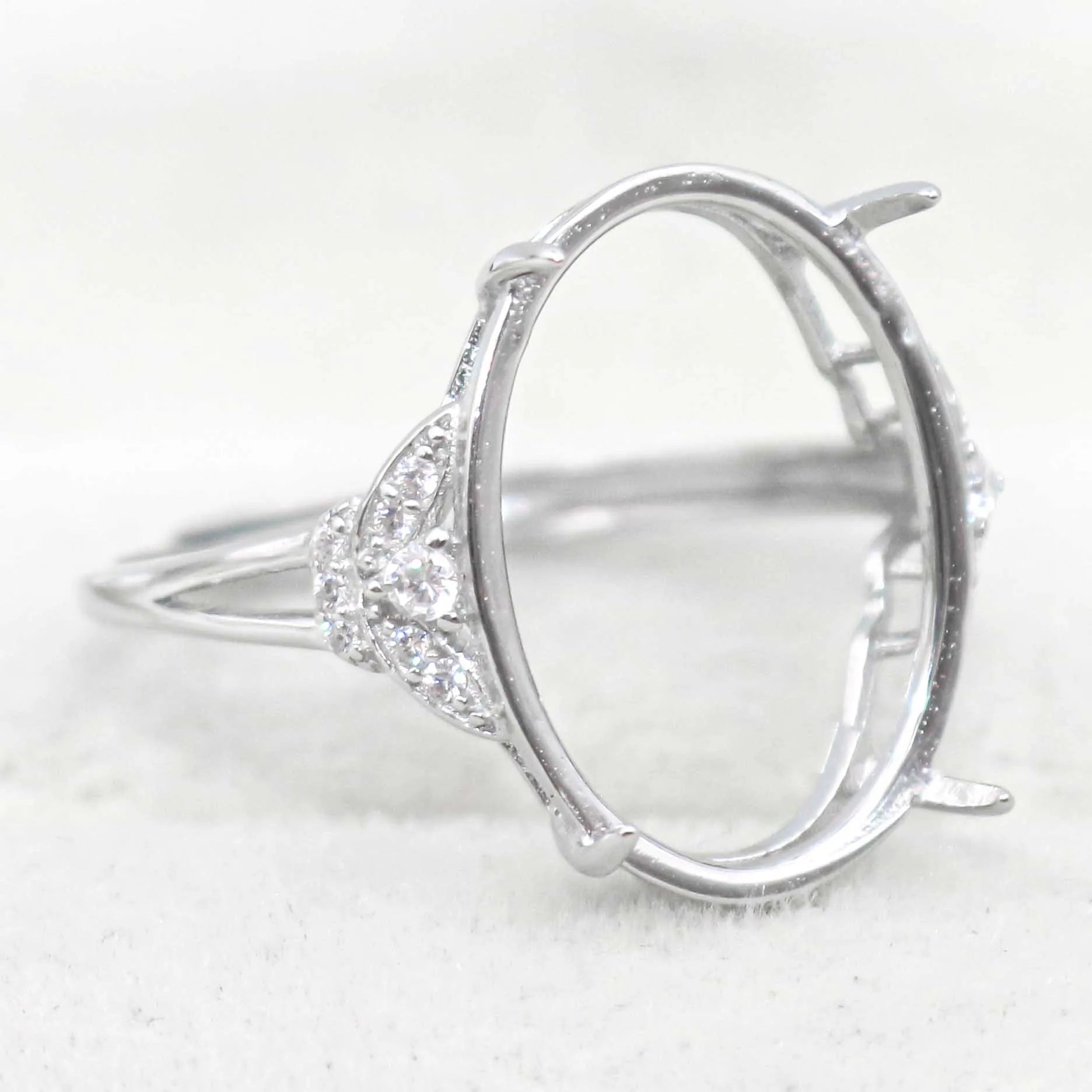 Sterling Silver 13*18mm Semi Mount Ring Empty Frame Blank Support Claws Setting S925 Base Holder Without Center Stone for Inlay