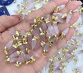 Tiny Rose Quartz Faceted Points Pendants Crafts Jewelry Healing Crystal Earrings Necklace Bulk Children's Classic Gold/Silver