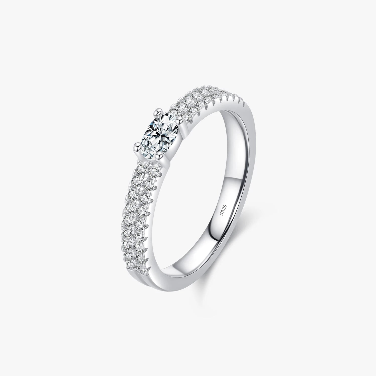 925 Sterling Silver Sparkle Oval Cut Zircon Finger Ring for Women Fine Jewelry Basic Anniversary Wedding Engagement Bands