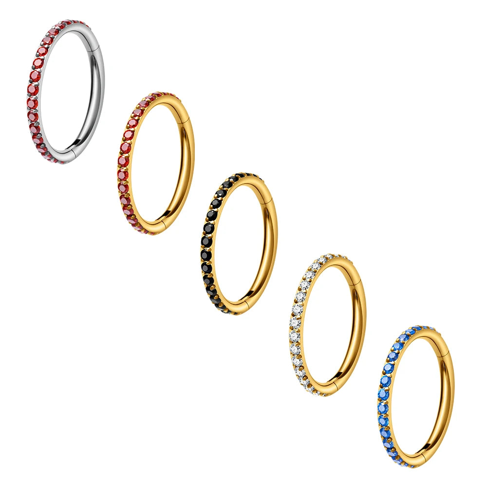 ASTM F136 Titanium Piercing CZ Nose Ring Earrings Septum Hoop Clicker Ear Tragus Cartilage Hinged Segment Women Body Jewelry