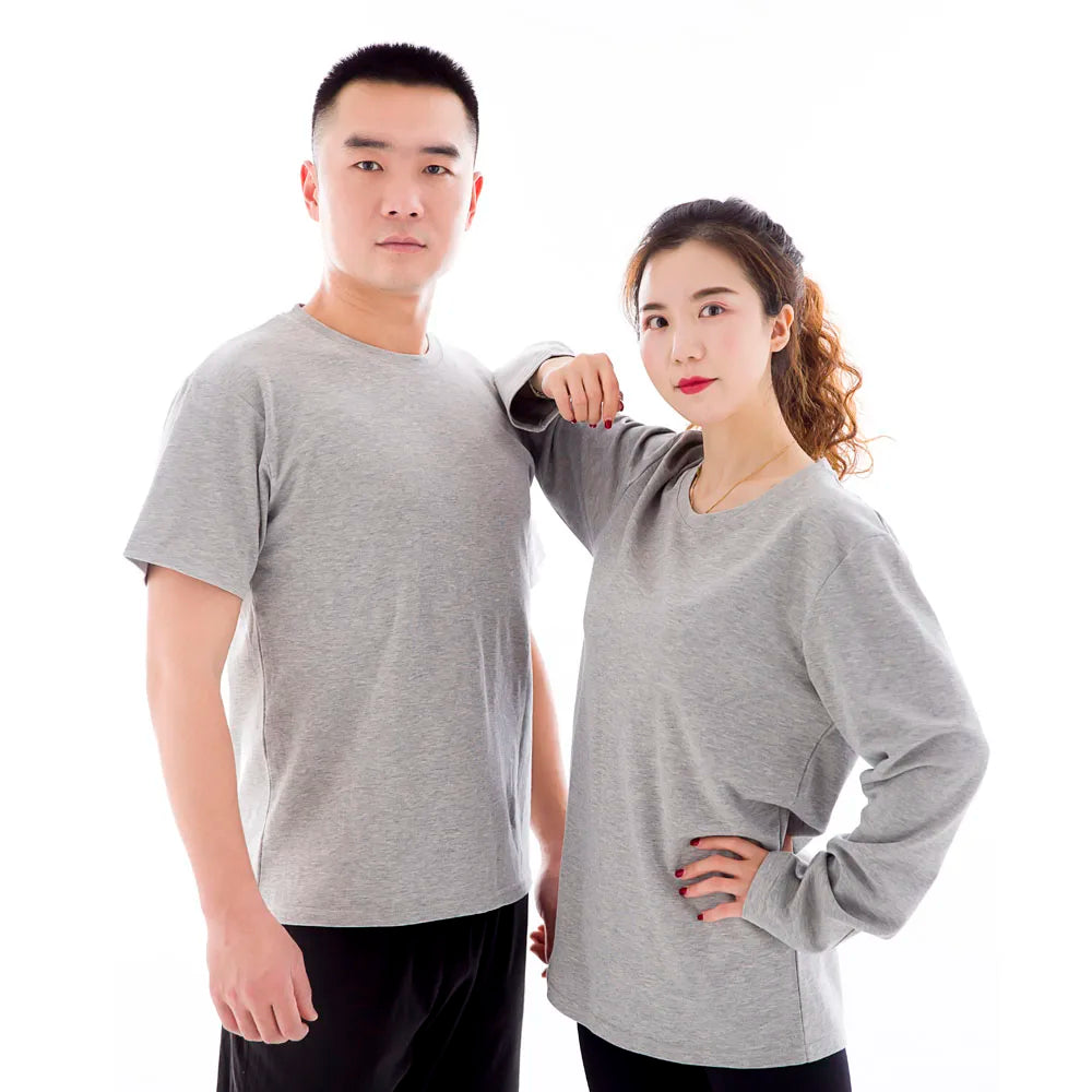 Block 5G Radiation Silver Fiber Knitted Yarn Dyed Print Loose Long Sleeve T-Shirt EMF EMI RF Protection for Daily Wear Unisex