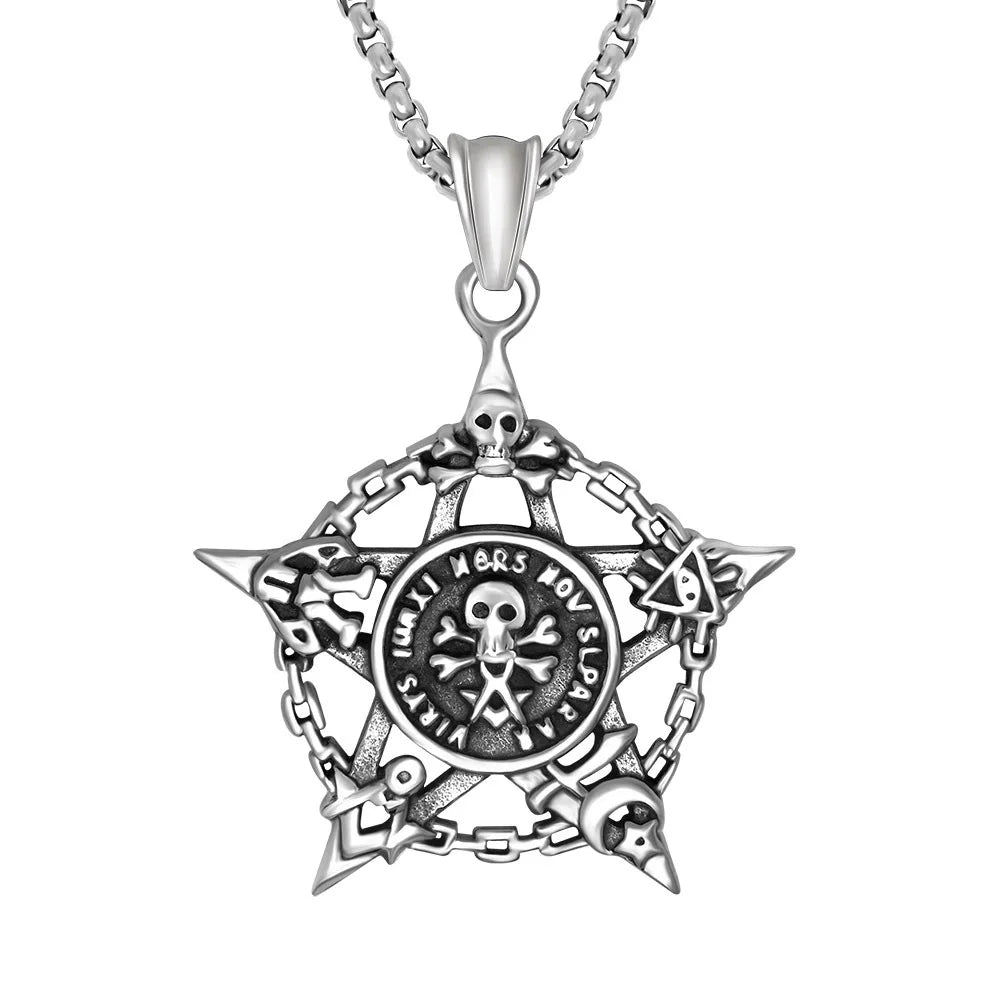 Hiphop Pendant Stainless Steel Factory Five Pointed Pendant Necklace Star Skull Jewelry for Men Birthday Gift