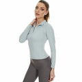 MC Zipper Gray New Fashion 4 Way Stretchy Active Equestrian Clothing Horse Riding Horse Riding T-shirt Femme