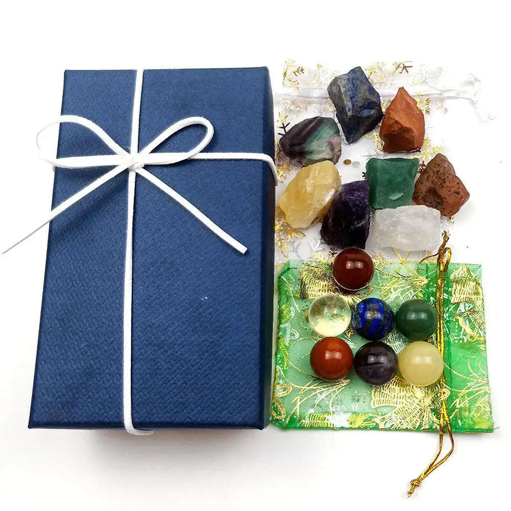 Chakra Healing Stones Chakra Crystal Sphere and Mineral Rock Crystal Specimen Collection Set Gift