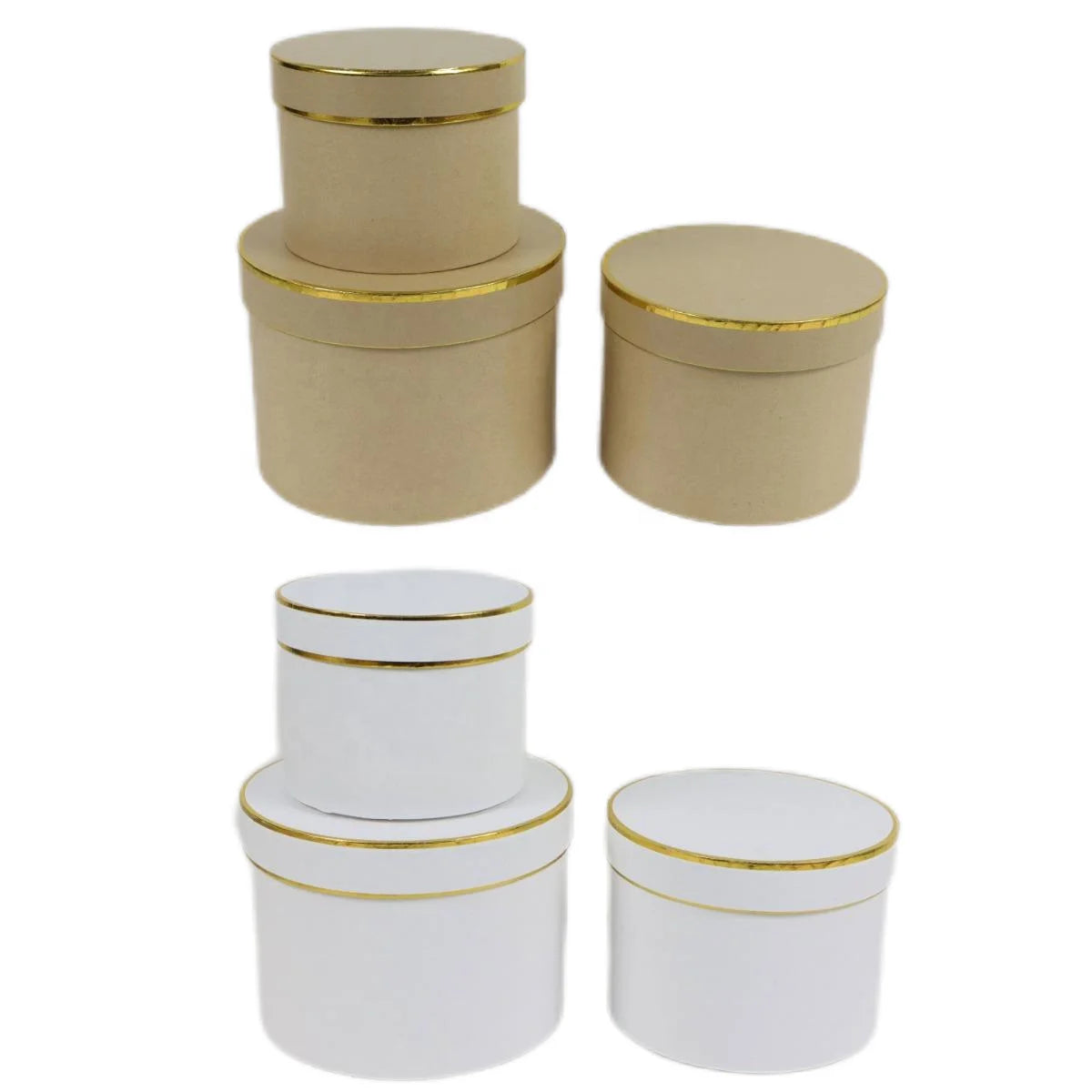Luxury Bronzing Cowhide Solid Color Flower Box 3-Piece Set of Cardboard Round Gift Box With Built-In Waterproof Groove