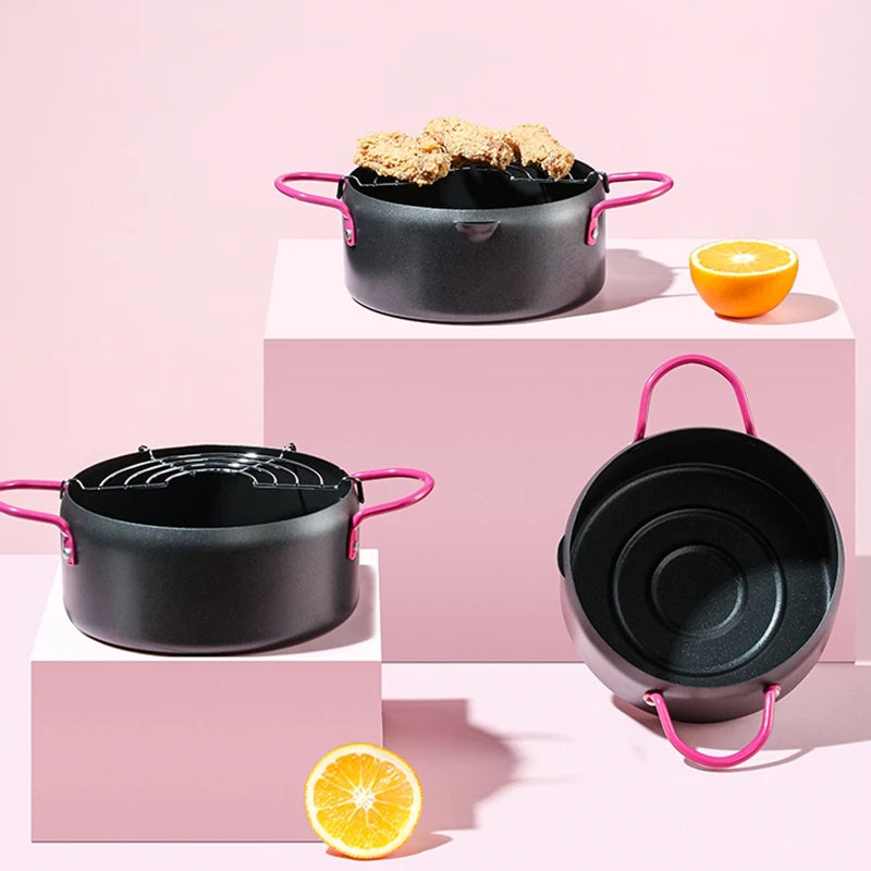 Metal Tempura Frying Pot Deep Fryer Pan With Filter Non-stick Cooking Pan Fried Chicken Potato Frying  Pot Mini Cookware Set