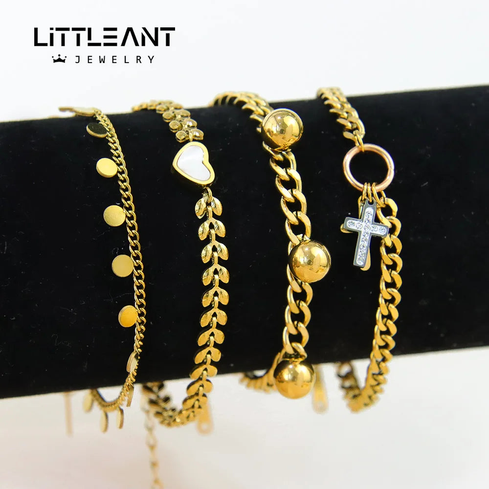 Little Ant Jewelry Adjustable Bracelet Stainless Steel Jewelry Tarnish Free Cross Bracelet