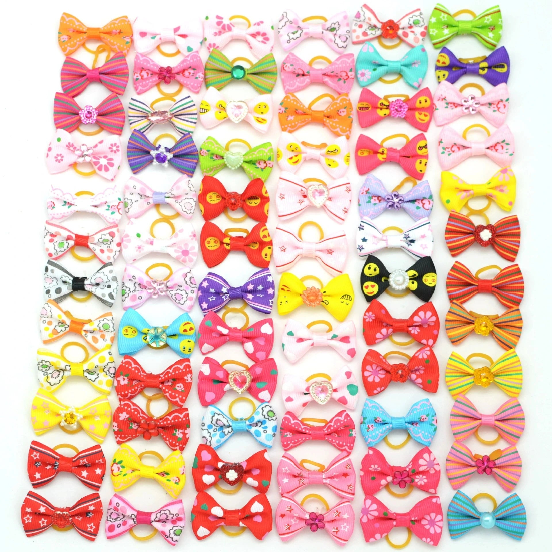 Bulk Wholesale Sweet Dog Hair Accessories Bows Rubber Bands 1.37x0.98 Inch Handmade Yorkie Dog Hair Grooming Small Size