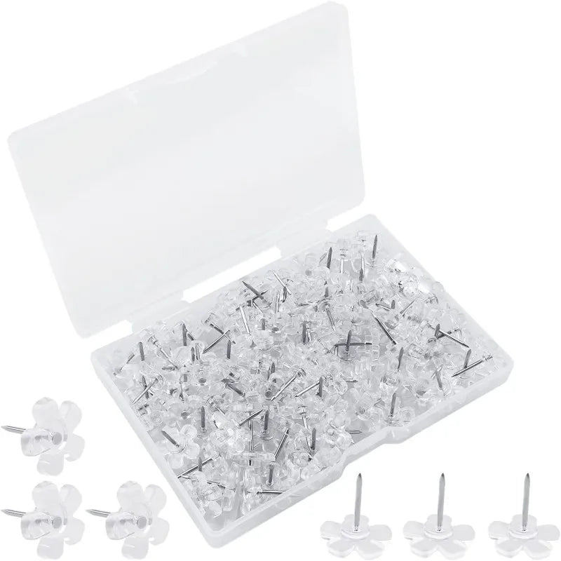 Wholesale 100 Pieces Flat Clear Plastic Thumb Tacks Decorative Flower Push Pins for Wall Hangings Cork Board Bulletin Board