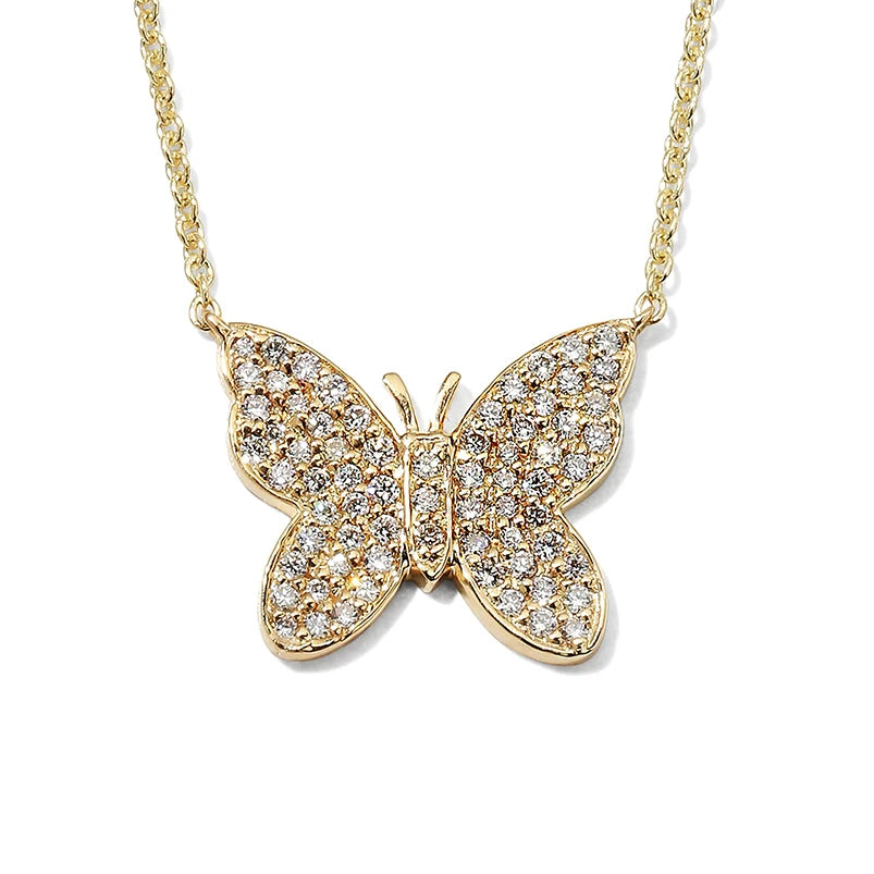 Gemnel Fashion Jewelry 925 Silver Gold Plated Diamond butterfly Cz Charm Necklace