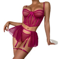 Open Lingerie Women Ruffle G-string Garter Transparent Bra Intimate Lace Underwear Set Sexy Lingerie