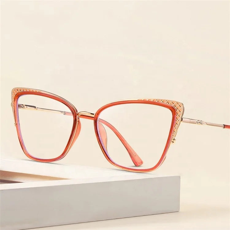 2025 New Arrival Classic Retro Cat Eye Women Anti Blue Light Glasses Hollow Out Metal Frame TR90 Anti Blue Light Eyeglasses