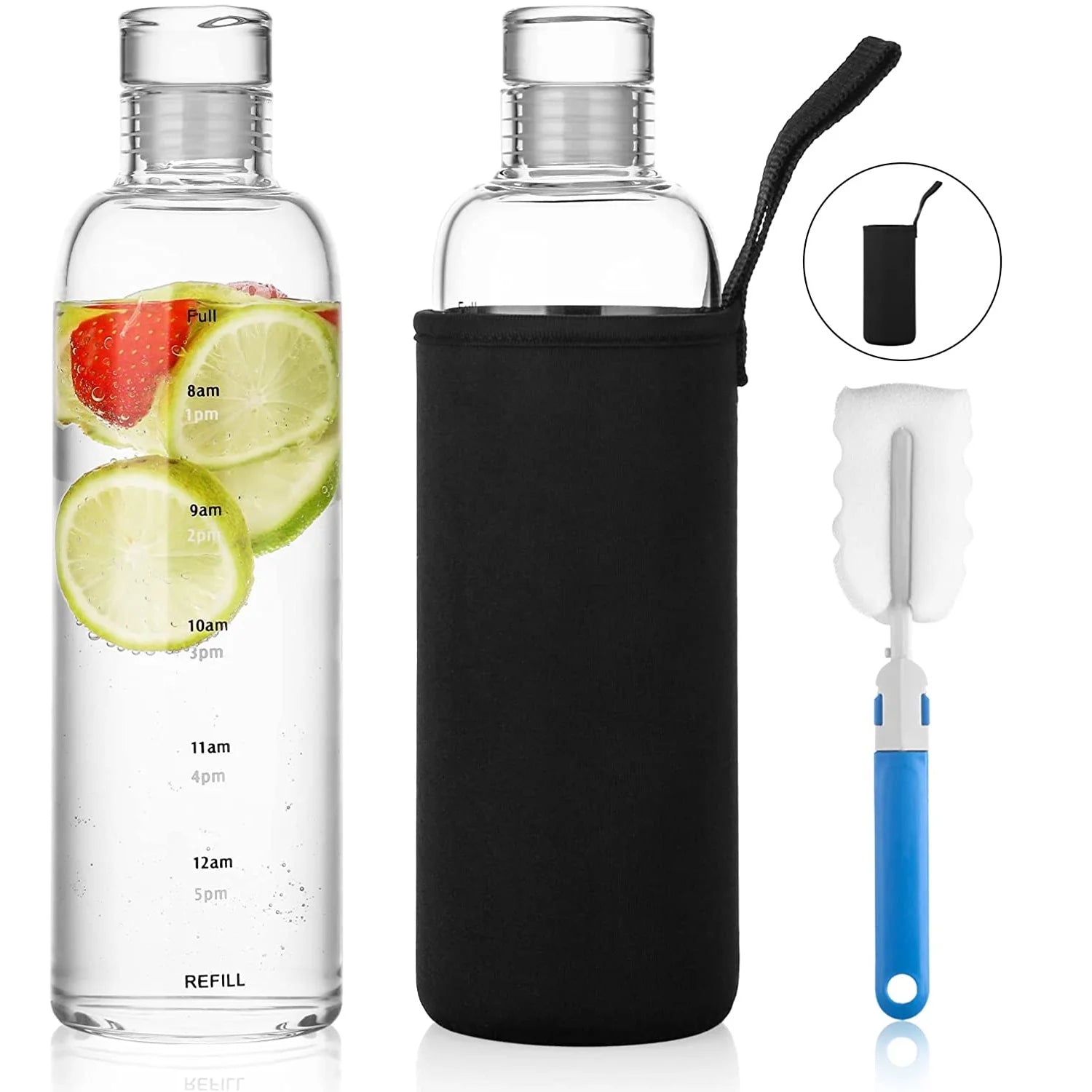 17oz 500ml Leak-Proof Screw-On Cap Modern Dishwasher Safe Reusable Glass Travel Water Bottle with Time Marker for Beverages