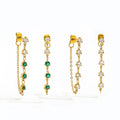 Ins Hot Earring Waterproof 18K PVD Gold Plated Link Chain Tassel Green Zirconia Stainless Steel Stud Earring Fashion Jewelry