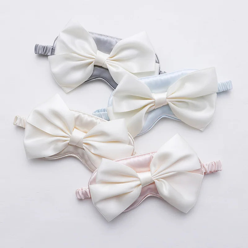 Cute Bow Satin Eye Mask Soft Silky Light-Blocking Comfortable with Elastic Strap for Women and Girls All Seasons
