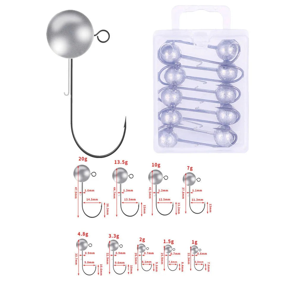 Wholesale JI035 1g 1.5g 2g 3.5g 5g 7g 10g 14g 20g Round Lead Jig Head Fishing Hooks