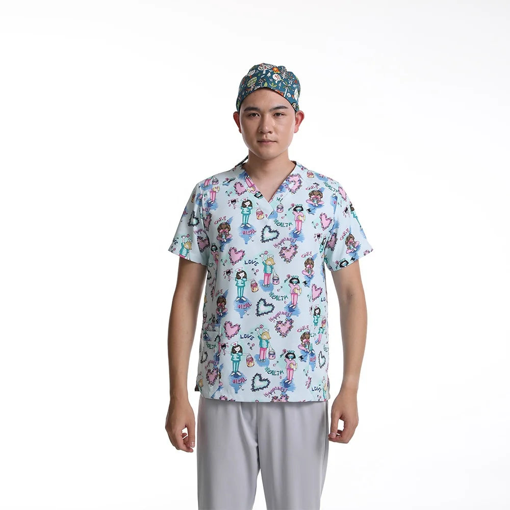 Wholesale Cotton Polyester Print Scrub Suit Scrubs Uniforms Scrubs Uniforms Medical Doctor Nurse Hospital Uniform