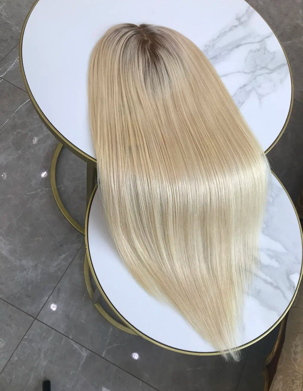 Instock Premium European Hair Silk Top Topper Ice Blonde Platinum Color Clip in Hair Piece Silk Base Toupee for Women Hair Loss