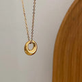 Hollow Out Circle Pendant Gold Color Stainless Steel Women Short Chain Necklace Charm Waterproof Jewelry