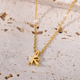 Fashion Fine Lowercase A-Z Letter Inoxidable Gold Plated Jewelry Stainless Steel 26 Alphabets Necklace for Women