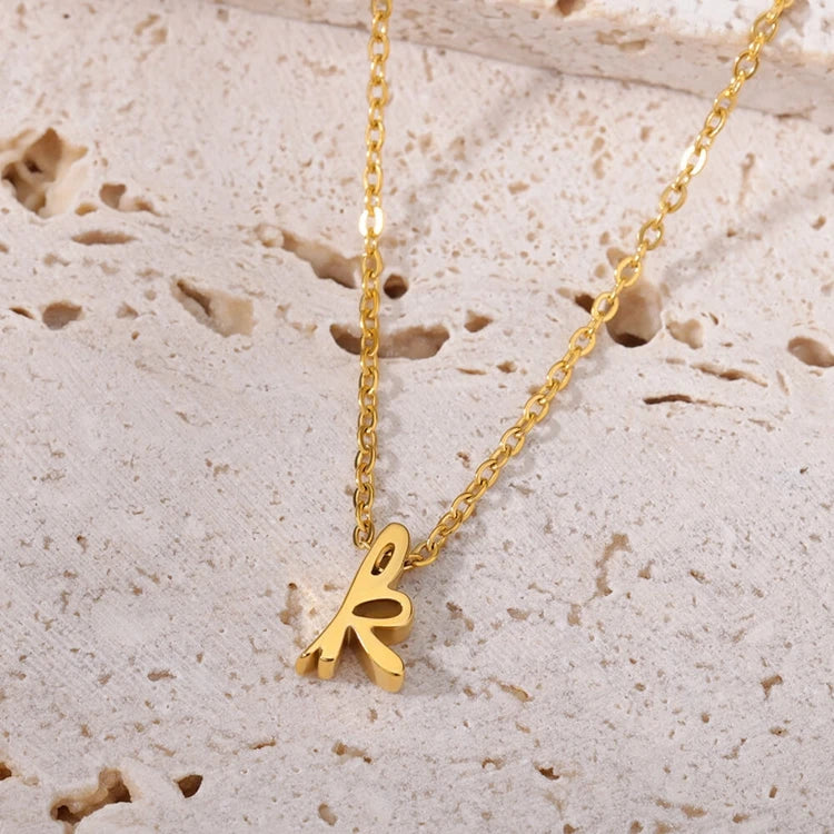 Fashion Fine Lowercase A-Z Letter Inoxidable Gold Plated Jewelry Stainless Steel 26 Alphabets Necklace for Women