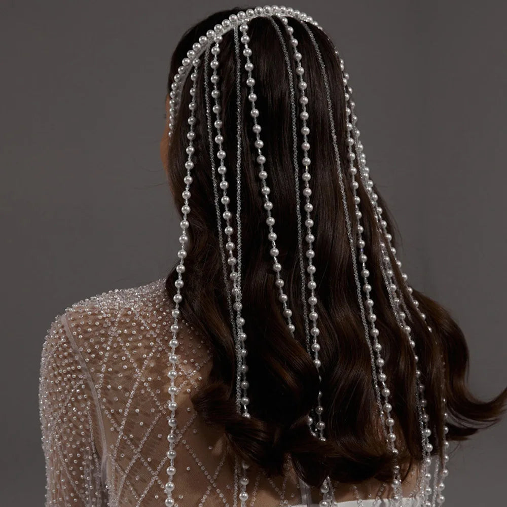 New Pearl Tassel Hair Band Pearl Hair Chains Jewelry for Women Girls Disco Hairstyle Decoration Nightclub Party