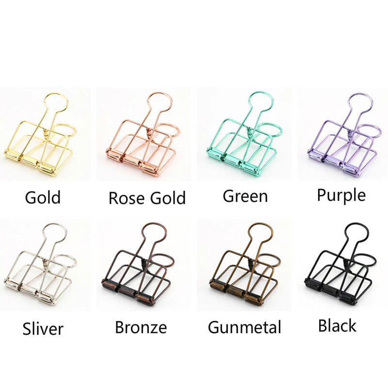32mm Metal Ins Colors Gold Sliver Rose Green Purple Hollow Wire Binder Clips Large Medium Small Office Study Paper Clamps