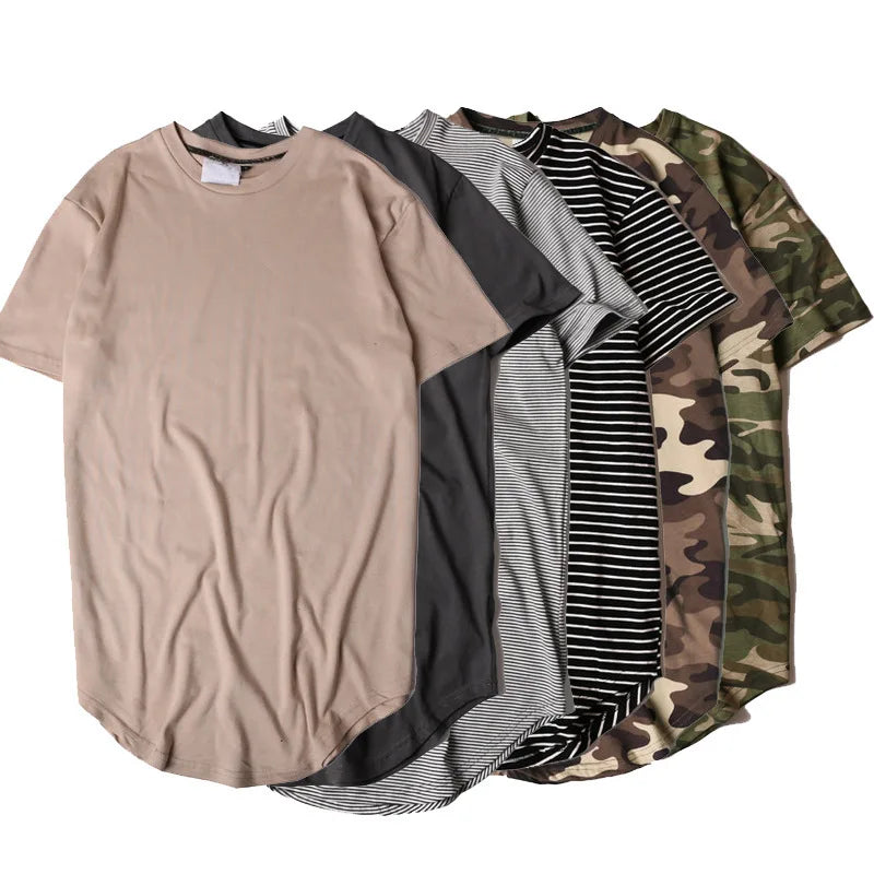 Wholesale Summer Oversized Curved Hem Tshirt Menscallop Hem  Loose Cotton Casual t Shirt