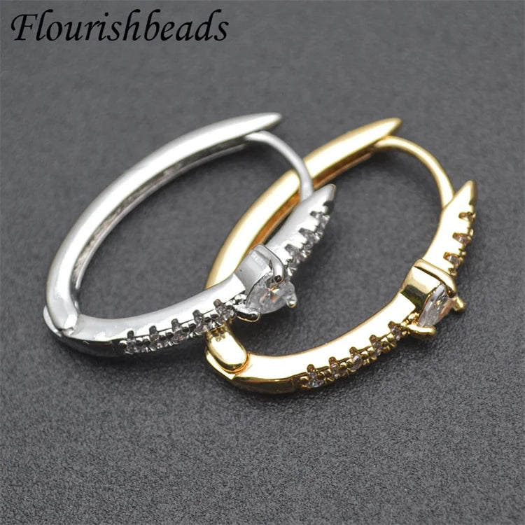 Fashion Women Jewelry Anti Fading Gold Silver Plated Cubic Zirconia Pave Long Oval Huggie Hoop Earring Hooks
