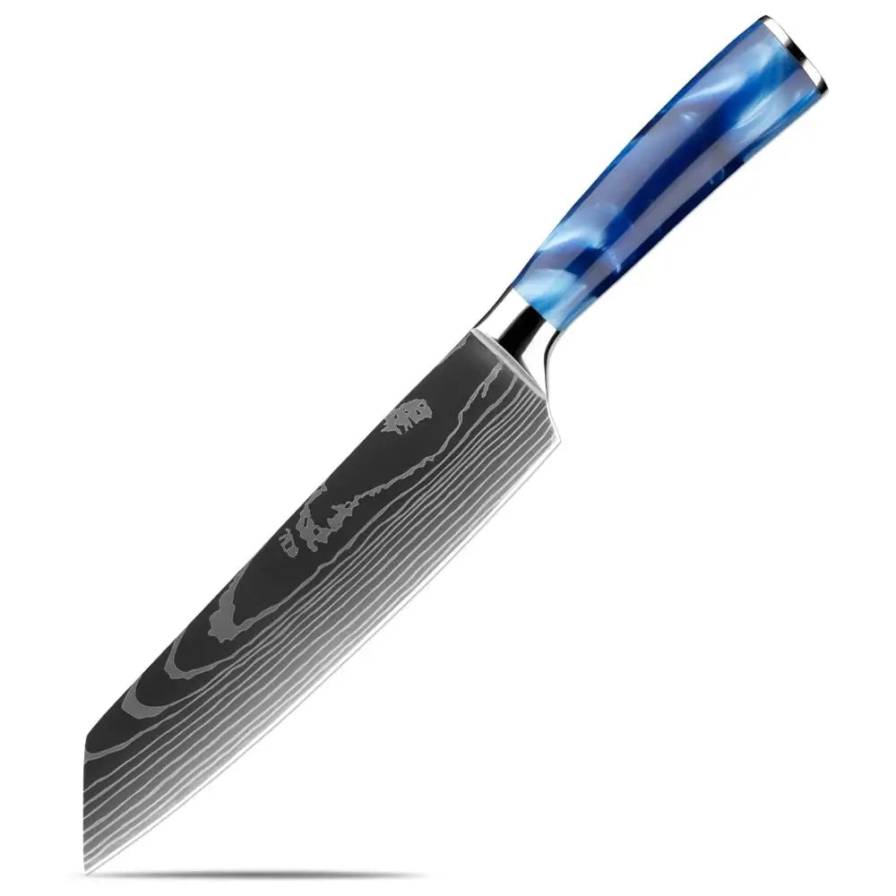 Hot Selling 7\" Japanese Chef Knife with Damascus Pattern Resin Handle Stainless Steel Sharp Kitchen Knife by Manufacturer