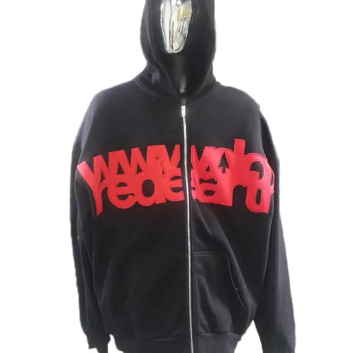 Clothing Manufacturers Custom Men'S Patches Embroidery Hoodies Heavyweight 450 Gsm  Oversized Distressed Zip up Hoodie for Men