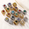 Gold Plated Stainless Steel Zircon Rings for Women Stainless Steel Zircon Engagement Wedding Ring Finger Accessory Jewelry Gift
