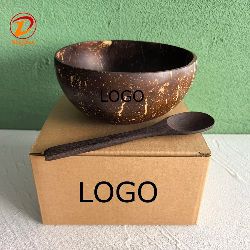 Low MOQ Customized LOGO 100% Environmental Premium Customized Natural Vietnam Shell Bowl Wooden Spoon and Coconut Bowl