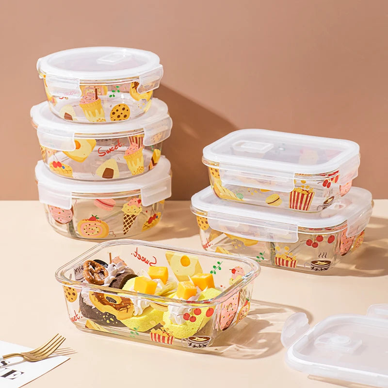 Kitchen Food Storage Container Microwave Safe Airtight Glass Lunch Box With Silicone Lid
