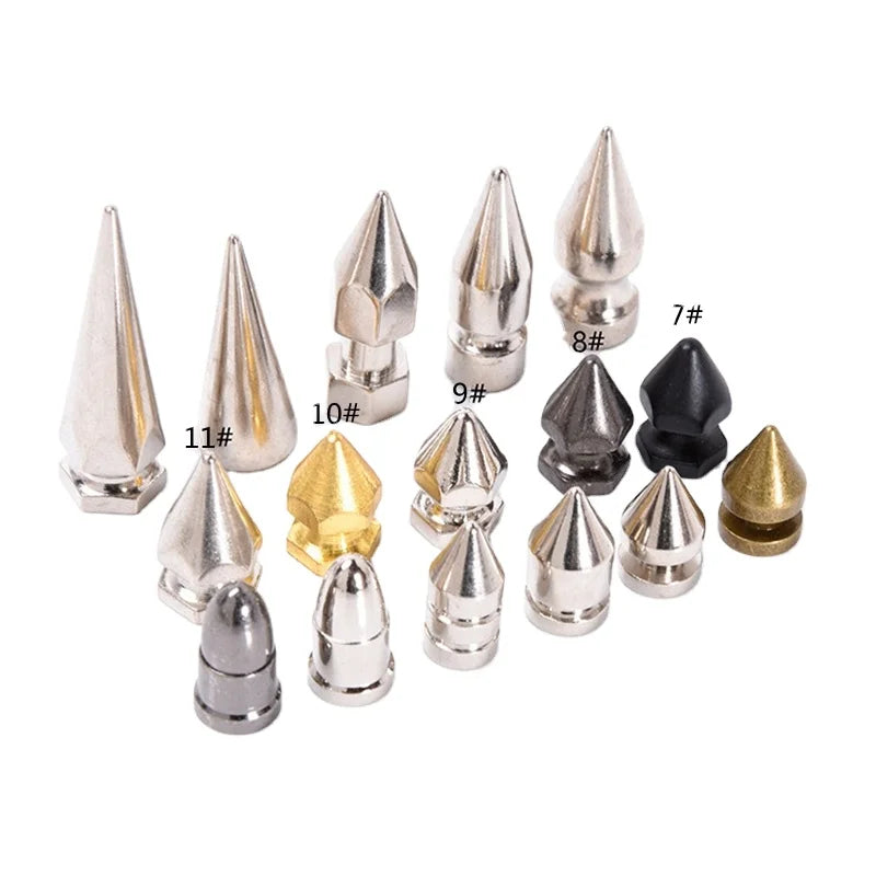 14-34mm Brass Bullet Hexagonal Spike Rivet Studs With Screw Back for Bag Hat Shoes Leather Craft Garment Trimit Accessories