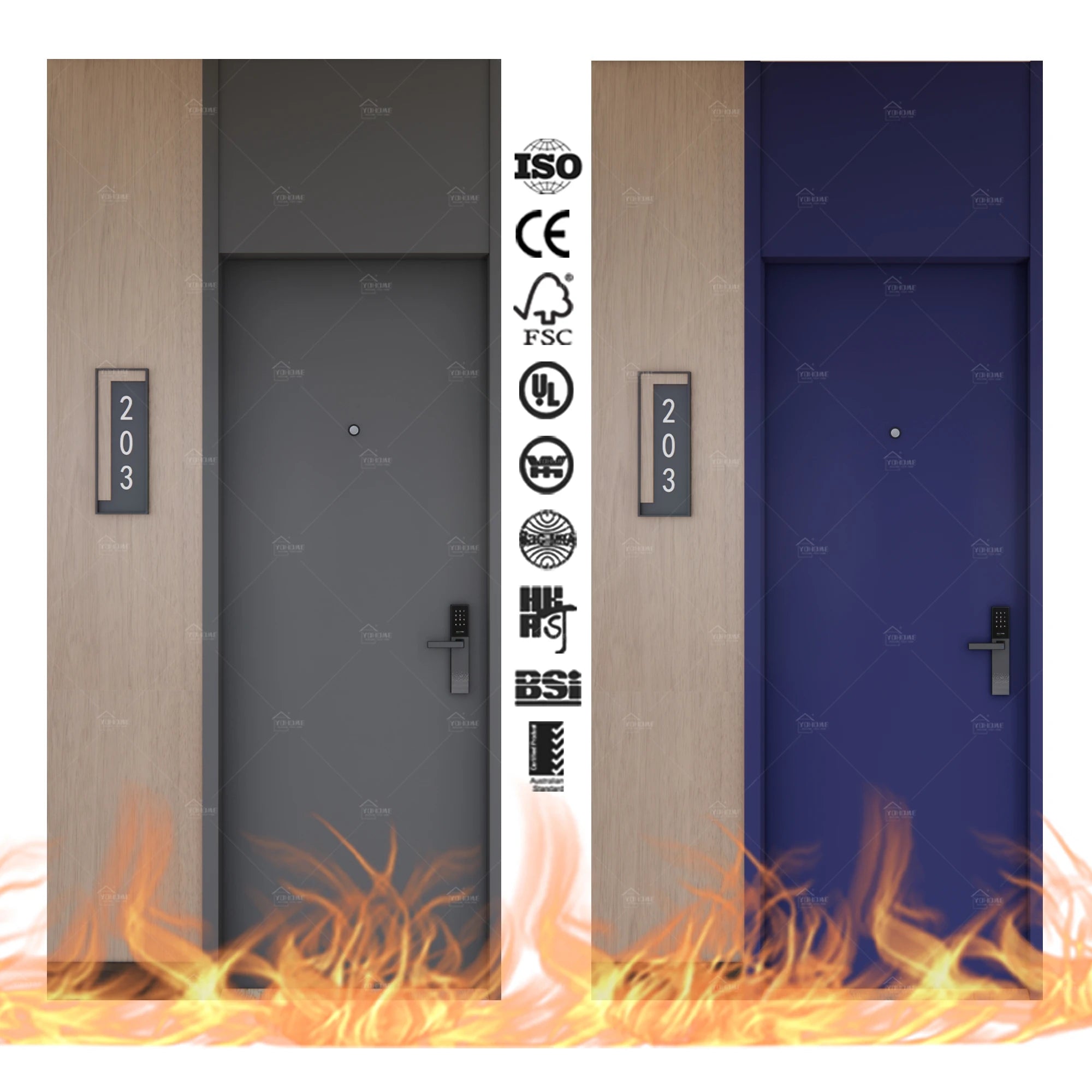 American Modern Style Fire Door Fitting Certification Hotel Entrance Wood Doors Residential Hotel Safety Doors