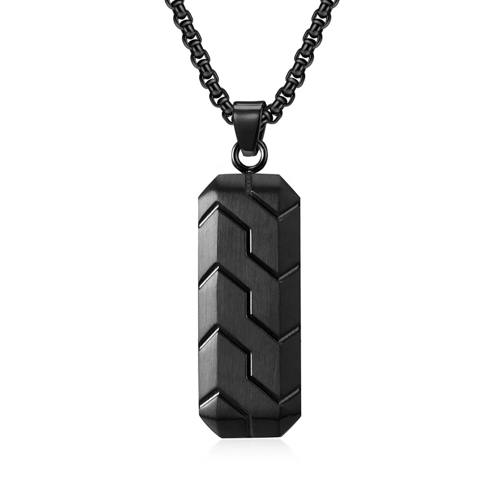 MECYLIFE Classic Jewelry Stainless Steel Frosted Men's Necklace Hip Hop Tire Pattern Geometric Jewelry