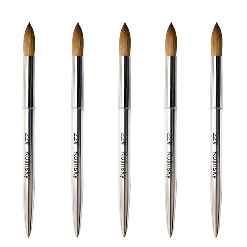 Wholesale 100% Kolinsky Acrylic Nail Brush Germany Crimped Round Head Silver Nail Painting Brush Metal Handle Nail Acrylic Brush