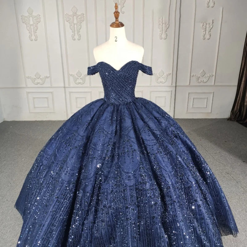 Jancember DY5675 Vintage Blue Off Shoulder Tassel Prom Ball Gown Party Evening Dress